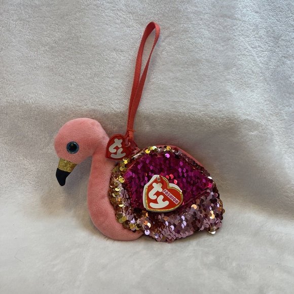 TY Bling‎ Bag/Sequin Wristlet GILDA Easter Pink Flamingo - Picture 1 of 12